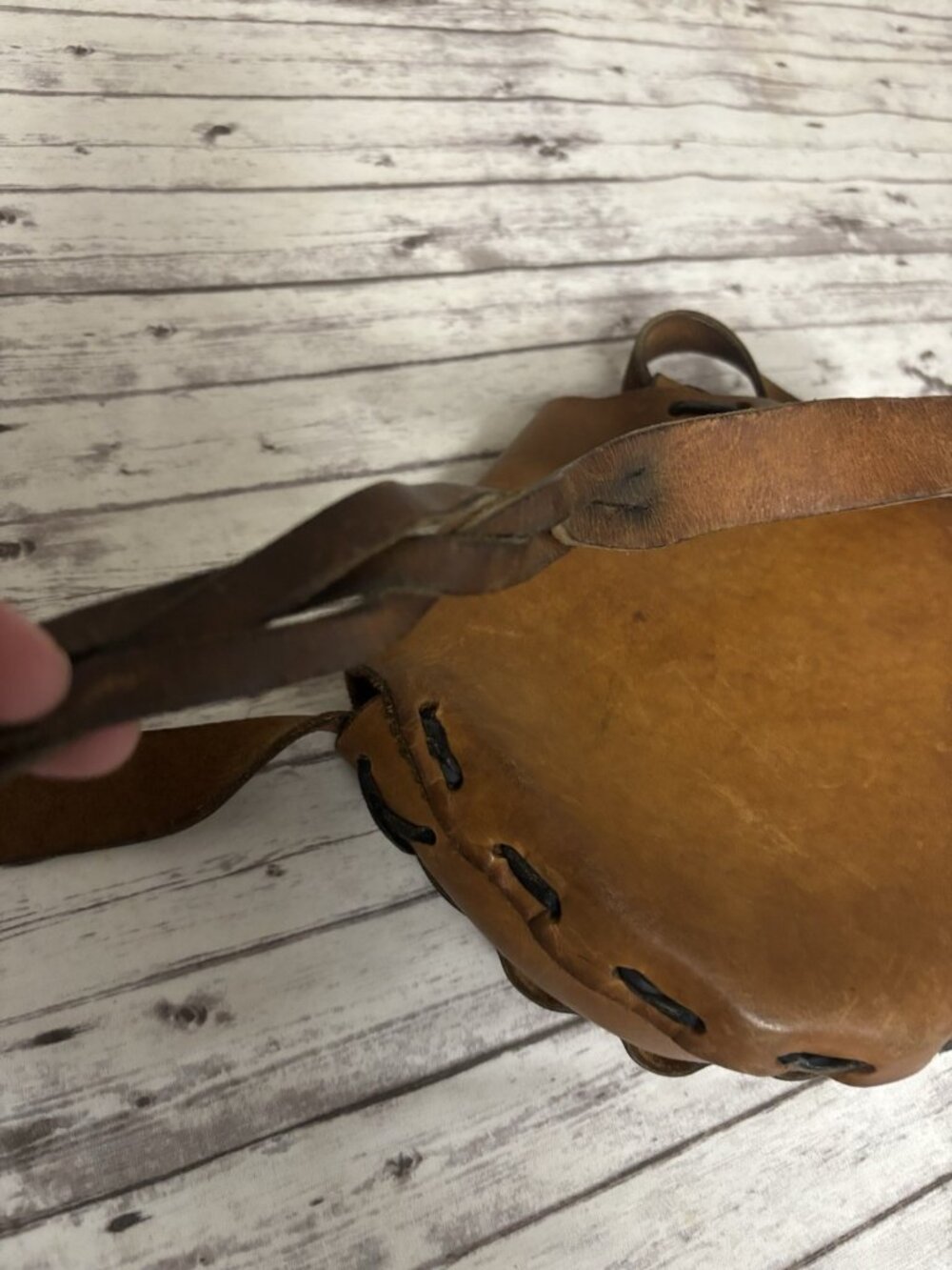 Vintage 60s 70s Hand Tooled‎ Floral Brown Leather Purse Boho Hippy Bag - Picture 9 of 14